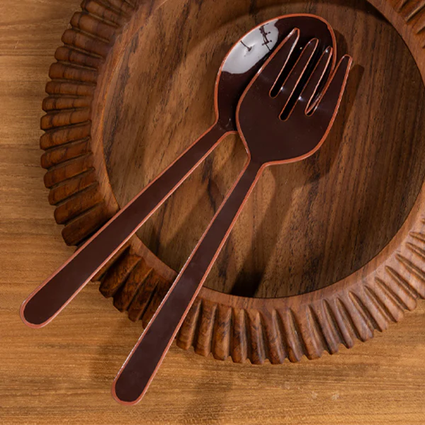Adler Enamel Salad Servers - Hazelnut