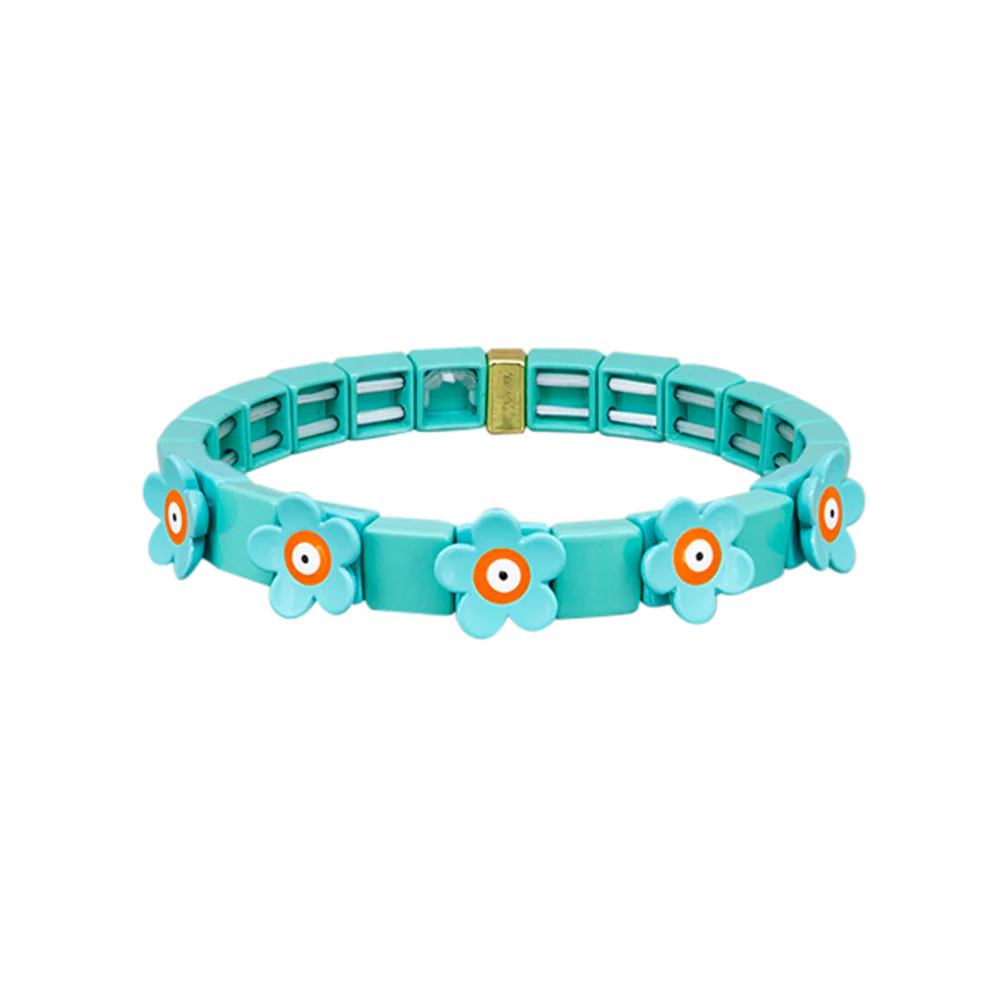 Aqua Daisy Pop Tile Bracelet