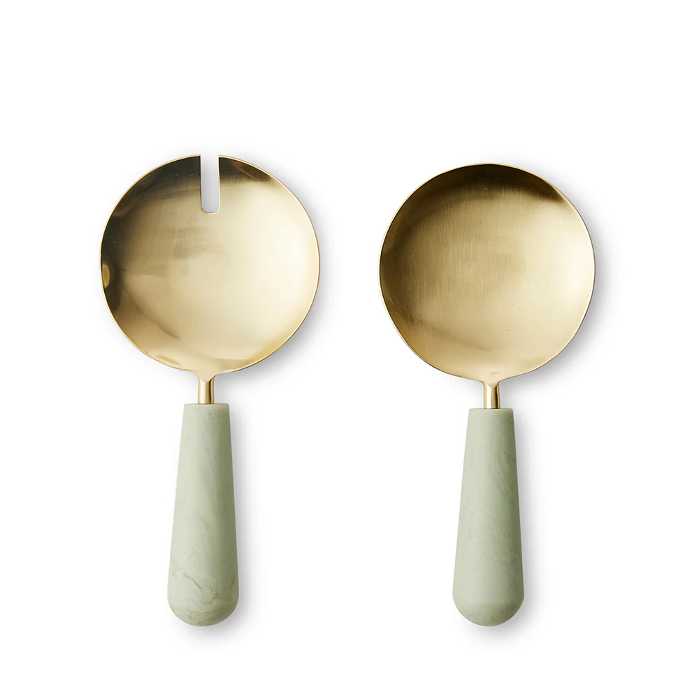 Aries Salad Servers - Sage/Brass