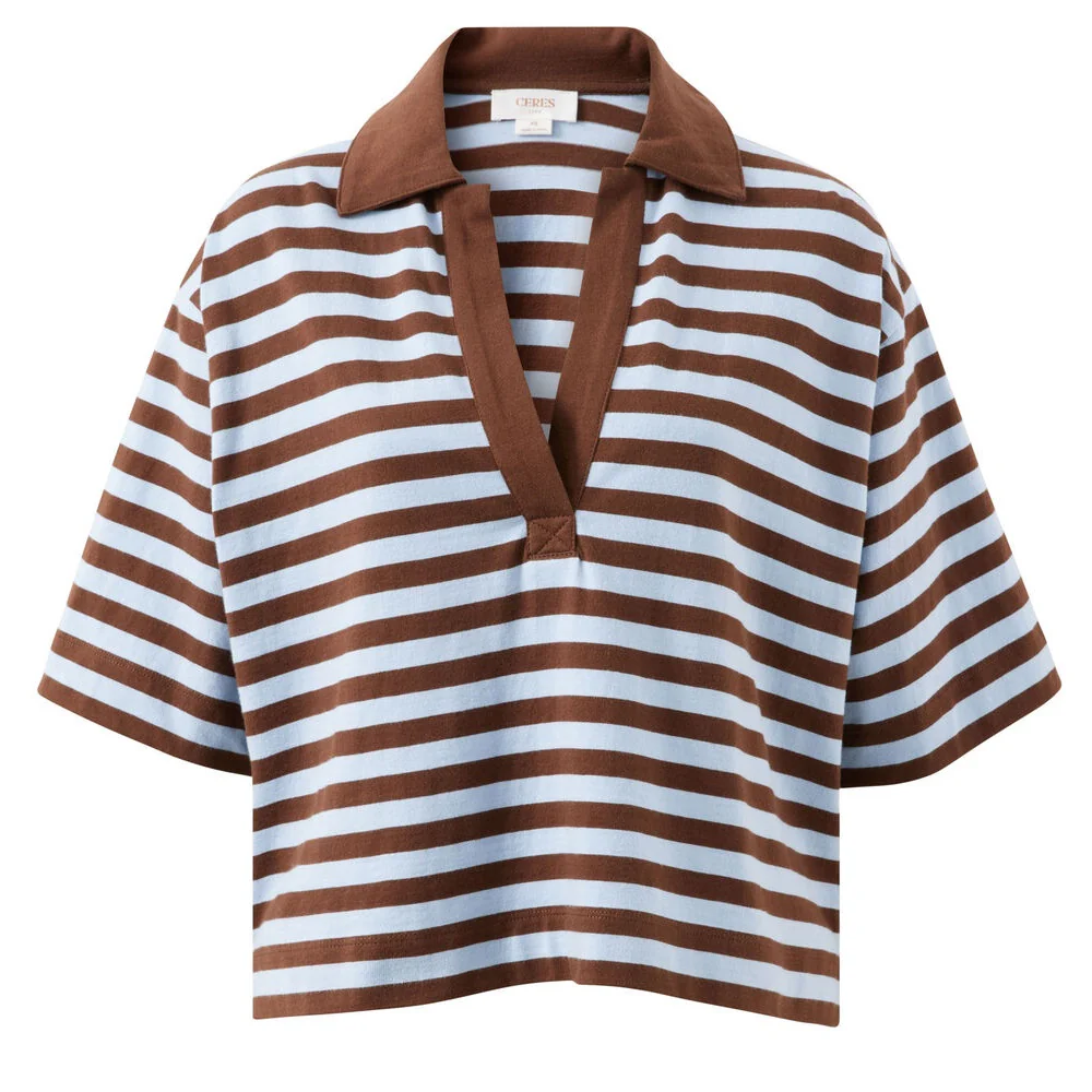 Arlie Short Sleeve Rugby - Choc + Chalk Stripe