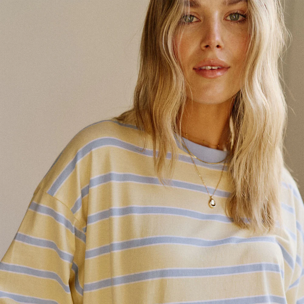 Beau Long Sleeve Slouchy Tee - Butter + China Blue Stripe - Image 4