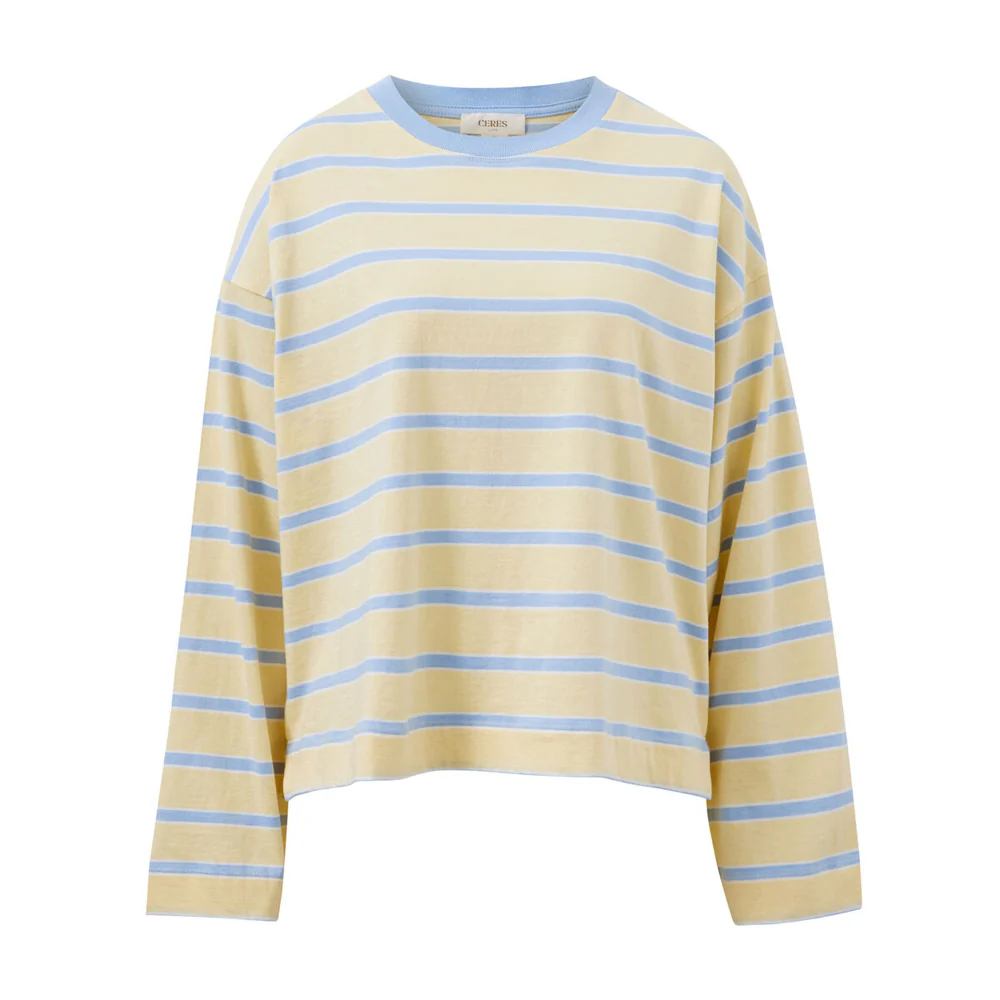 Beau Long Sleeve Slouchy Tee - Butter + China Blue Stripe - Image 5