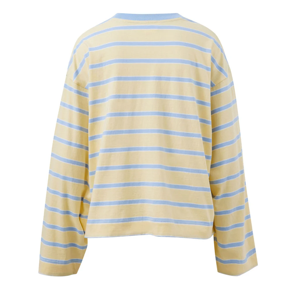 Beau Long Sleeve Slouchy Tee - Butter + China Blue Stripe - Image 6