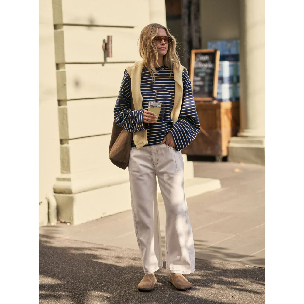 Beau Long Sleeve Slouchy Tee - Heritage Navy Marshmallow Stripe - Image 4