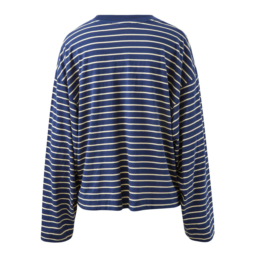 Beau Long Sleeve Slouchy Tee - Heritage Navy Marshmallow Stripe - Image 6