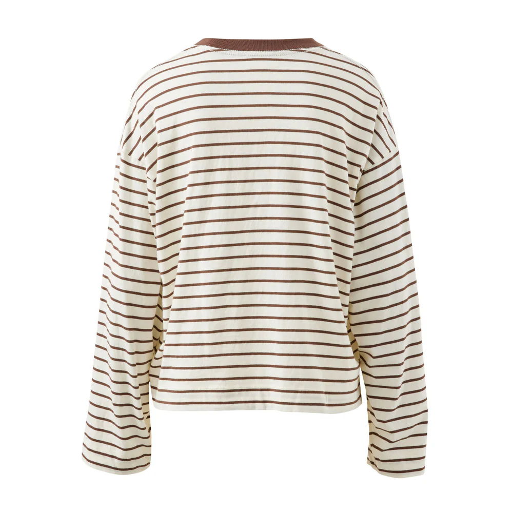 Beau Long Sleeve Slouchy Tee - Milk + Brunette Brown Stripe - Image 6