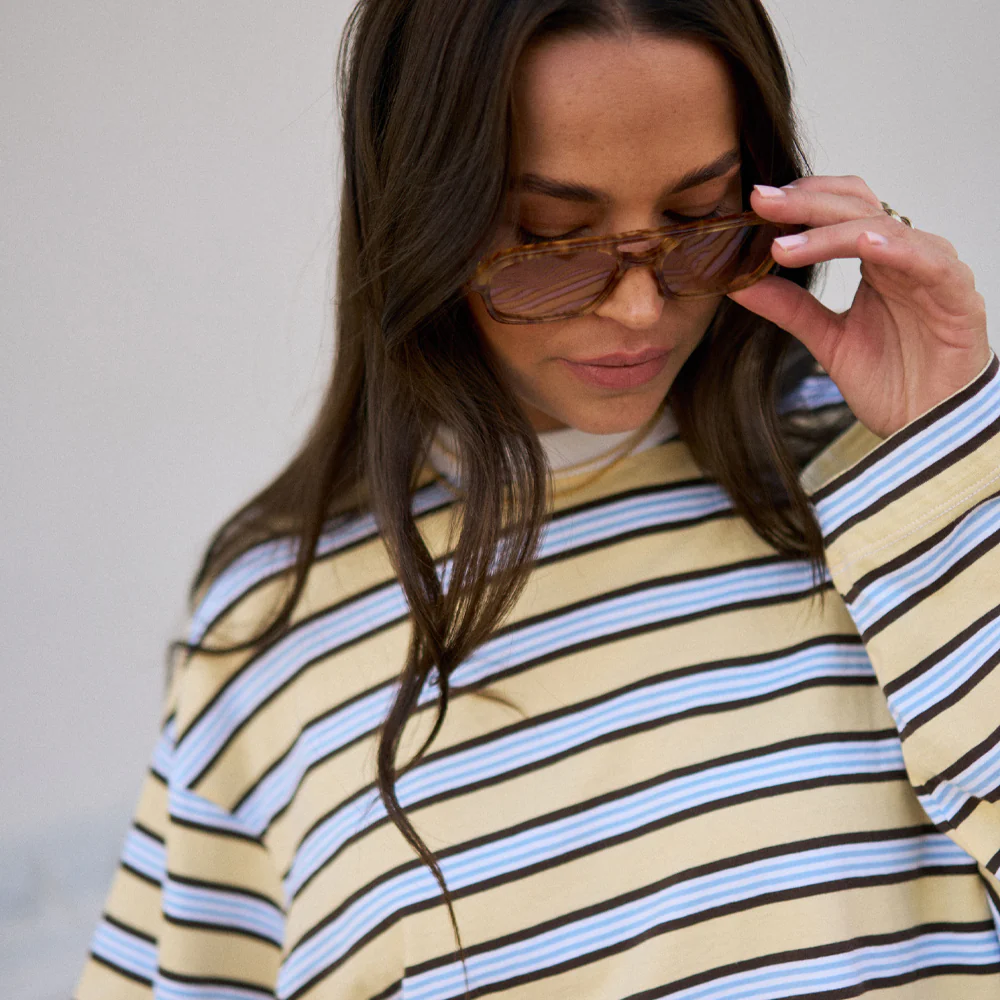 Beau Long Sleeve Slouchy Tee - New Butter Brunette Stripe - Image 3