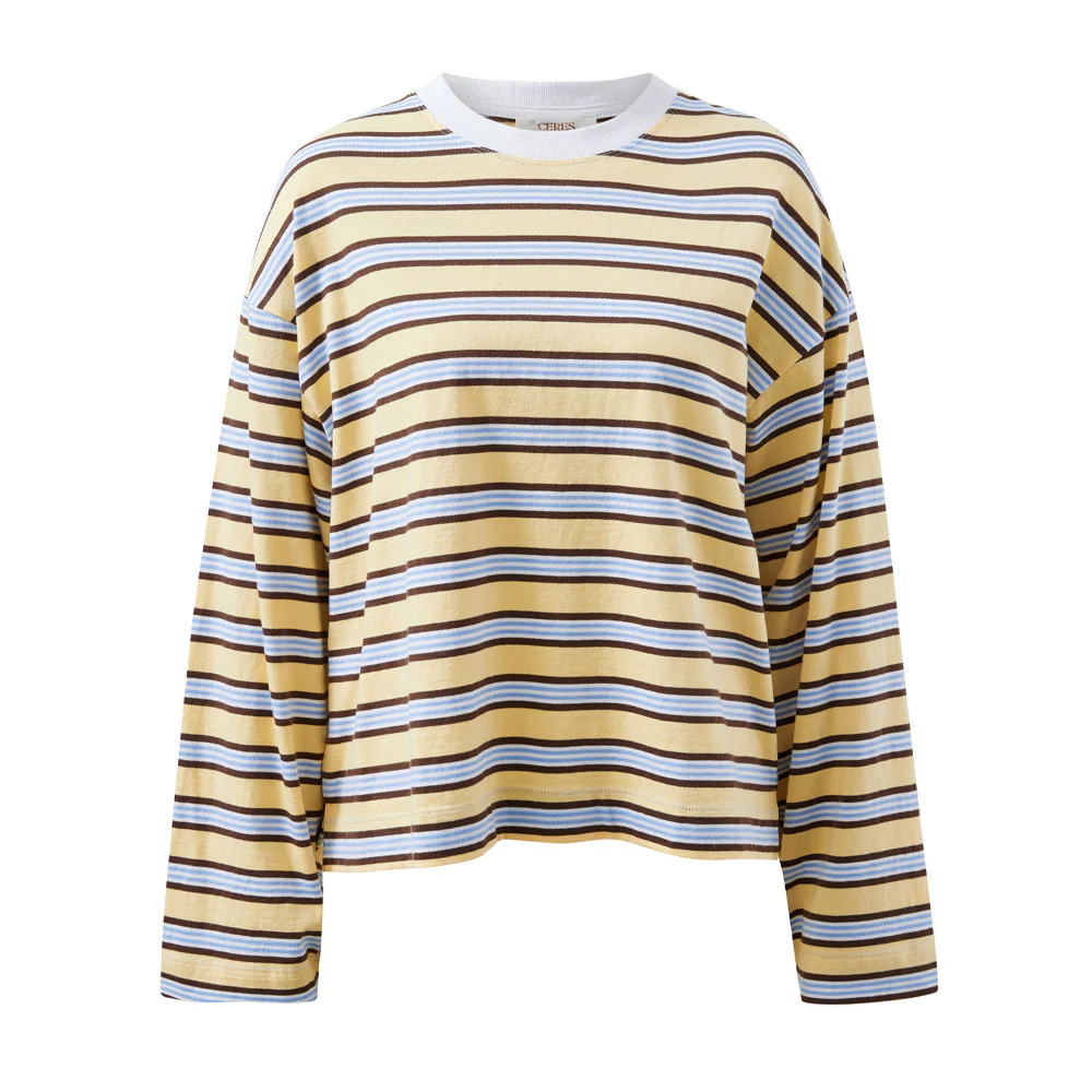 Beau Long Sleeve Slouchy Tee - New Butter Brunette Stripe - Image 4