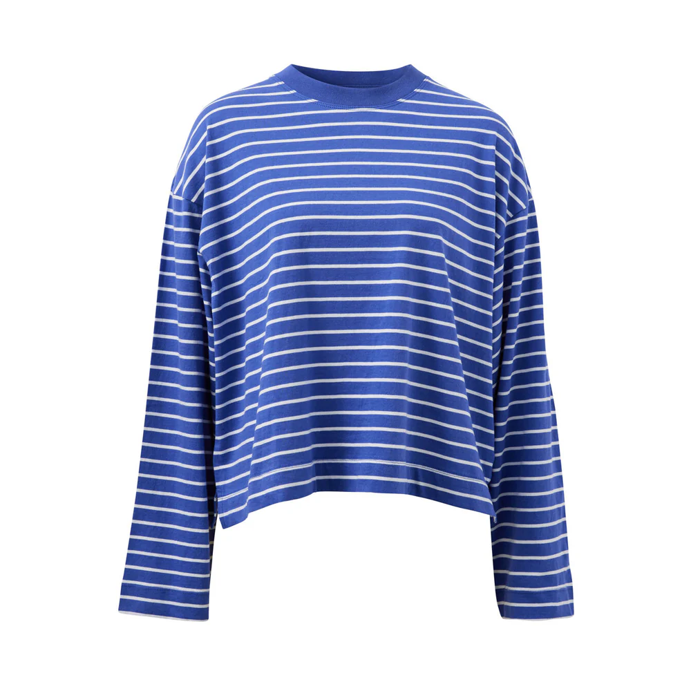Beau Long Sleeve Slouchy Tee - Polo Blue + White Stripe - Image 4