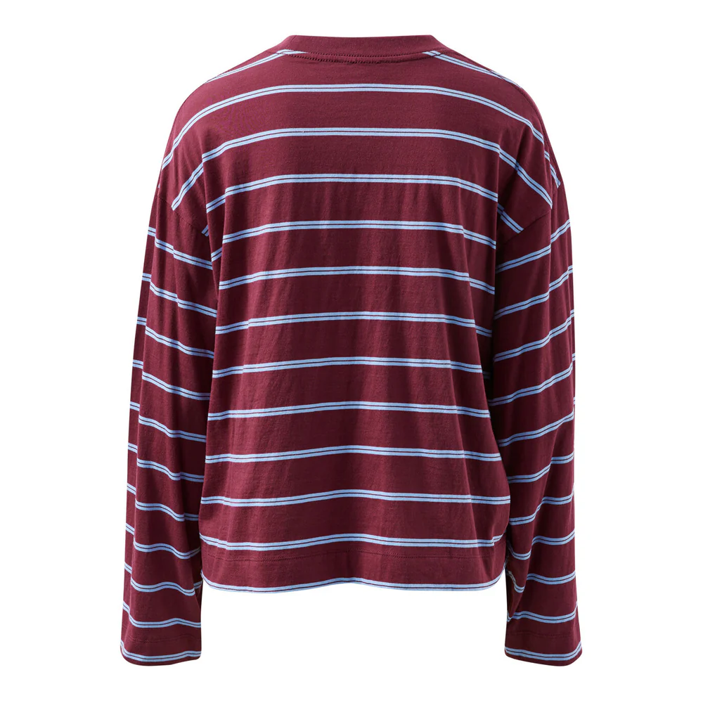 Beau Long Sleeve Slouchy Tee - Washed Burgundy + Sky Blue - Image 5