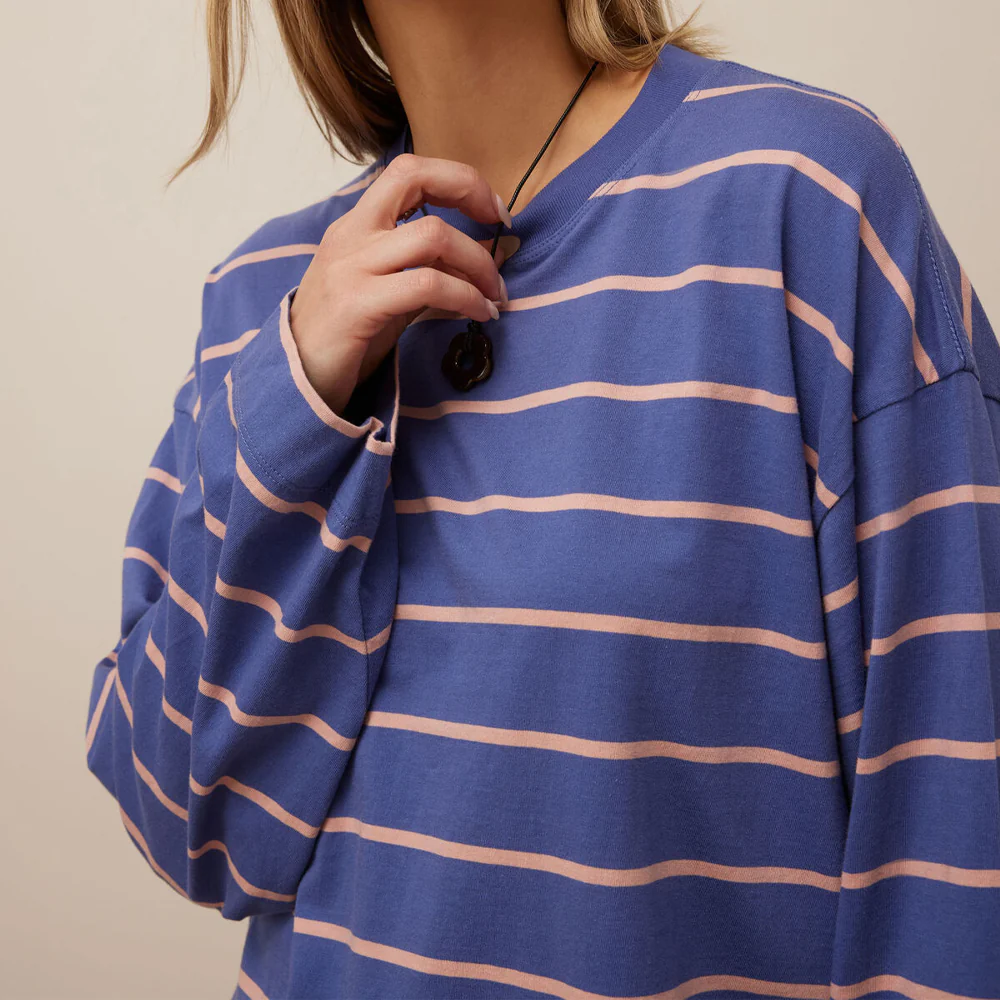 Beau Long Sleeve Slouchy Tee - Washed Navy + Pink Clay - Image 3