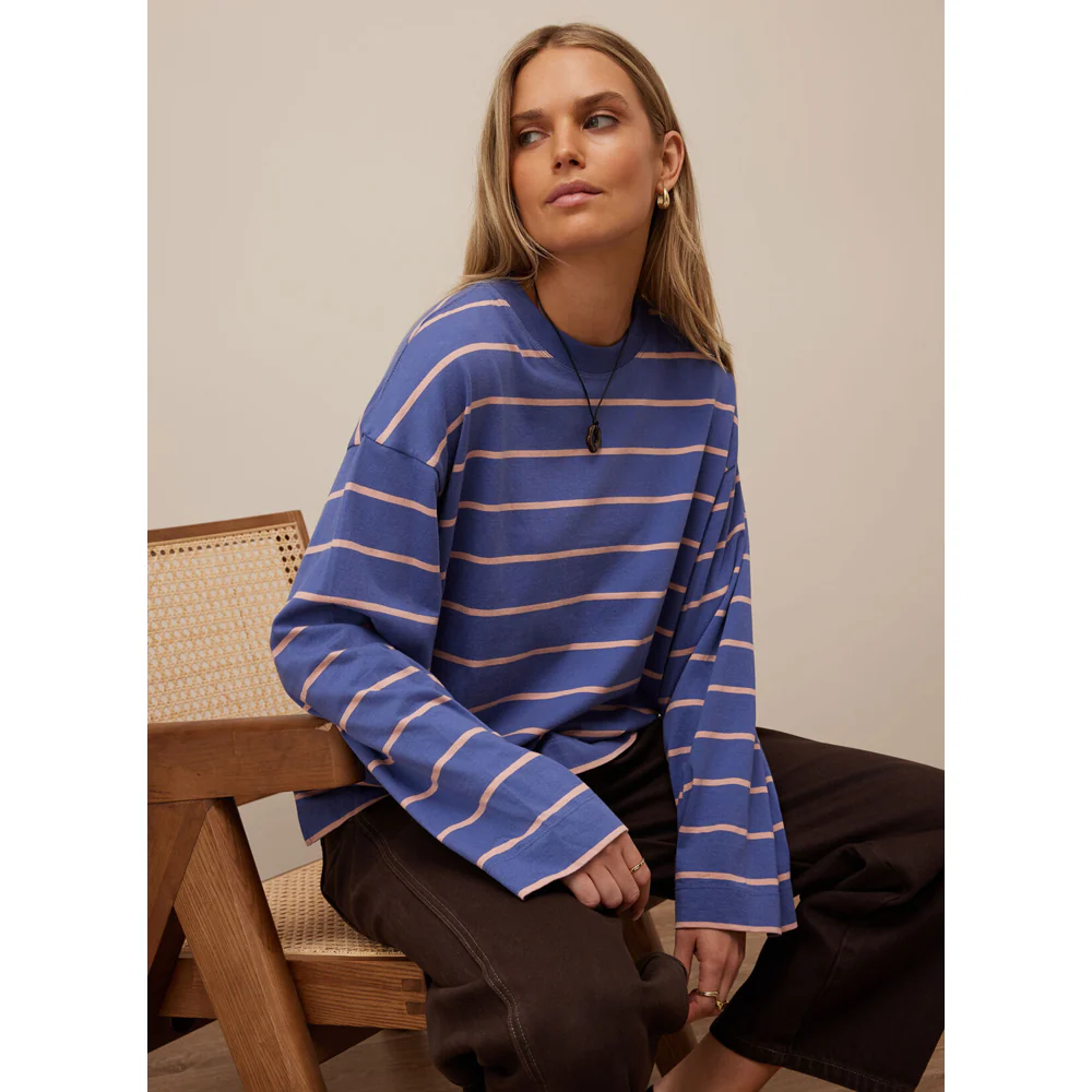 Beau Long Sleeve Slouchy Tee - Washed Navy + Pink Clay - Image 4