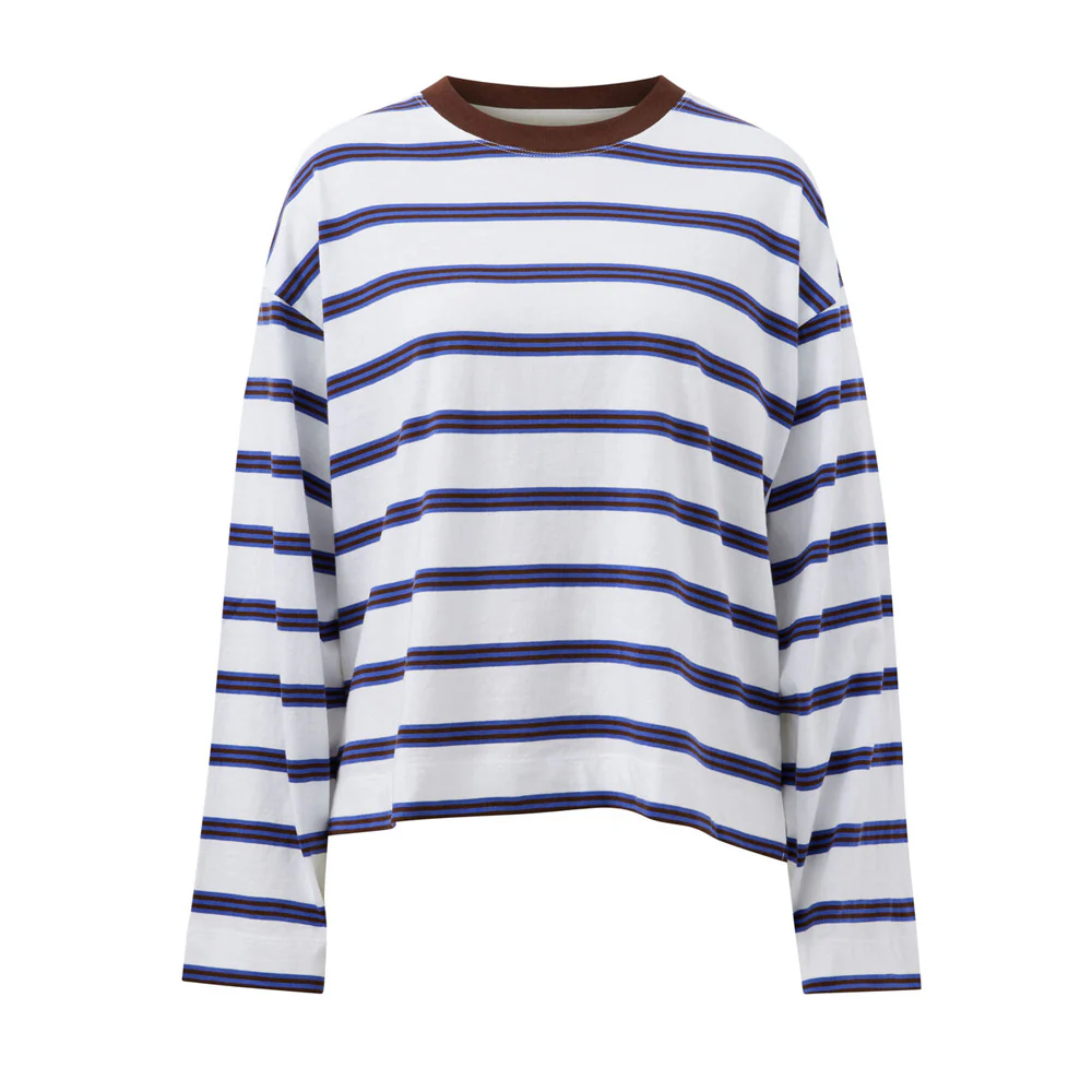 Beau Long Sleeve Slouchy Tee - White Polo Choc Stripe - Image 3