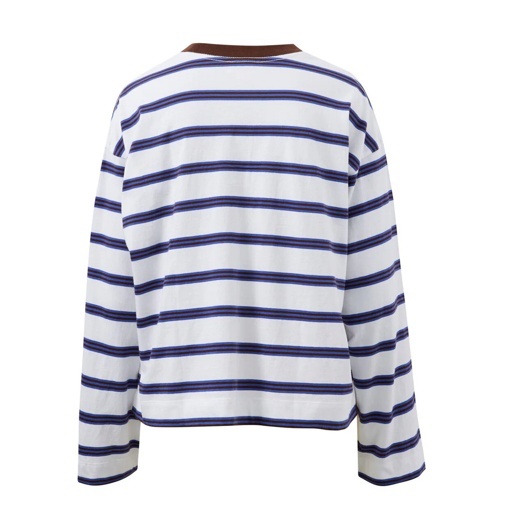 Beau Long Sleeve Slouchy Tee - White Polo Choc Stripe - Image 4