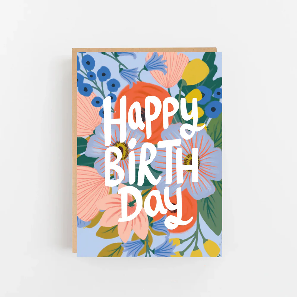 Blue Flowers Happy Birthday Card