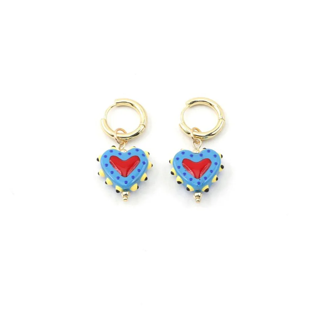 Blue Painted Heart Huggie