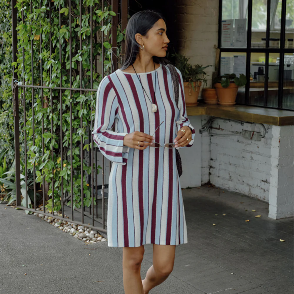 Chloe Stripe Knit Mini Dress - Blue Wine Stripe - Image 4