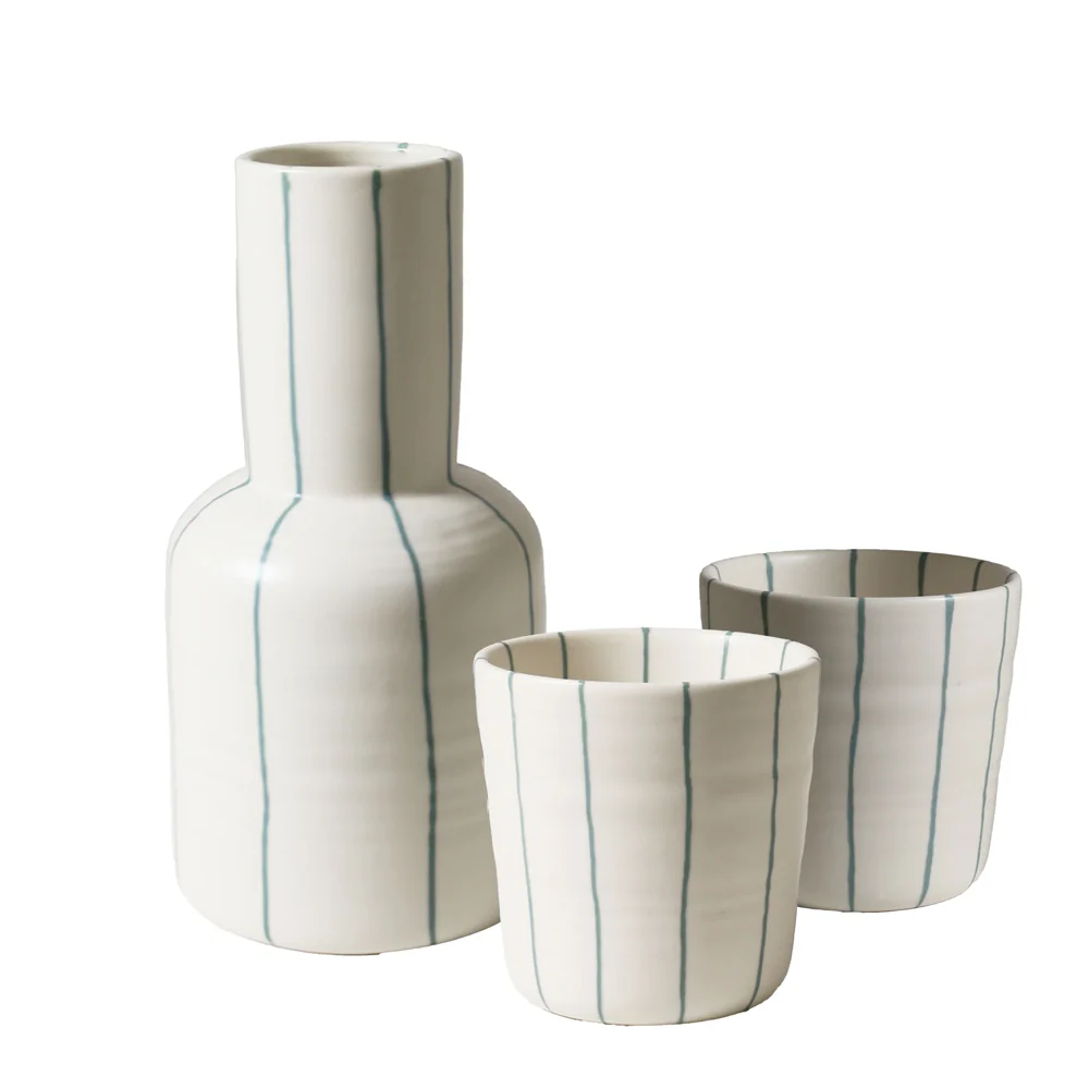 Coastal Junction Carafe Set - Cream/Green Stripe