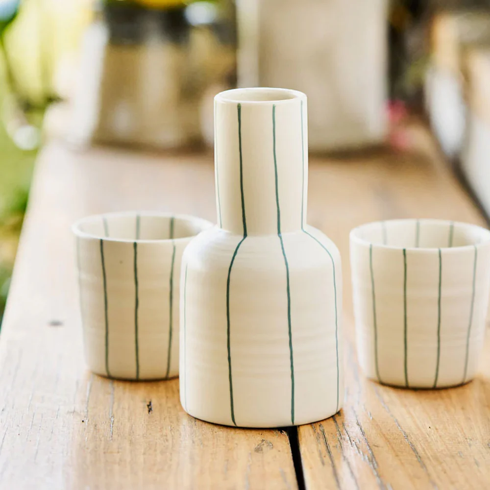 Coastal Junction Carafe Set - Cream/Green Stripe - Image 2