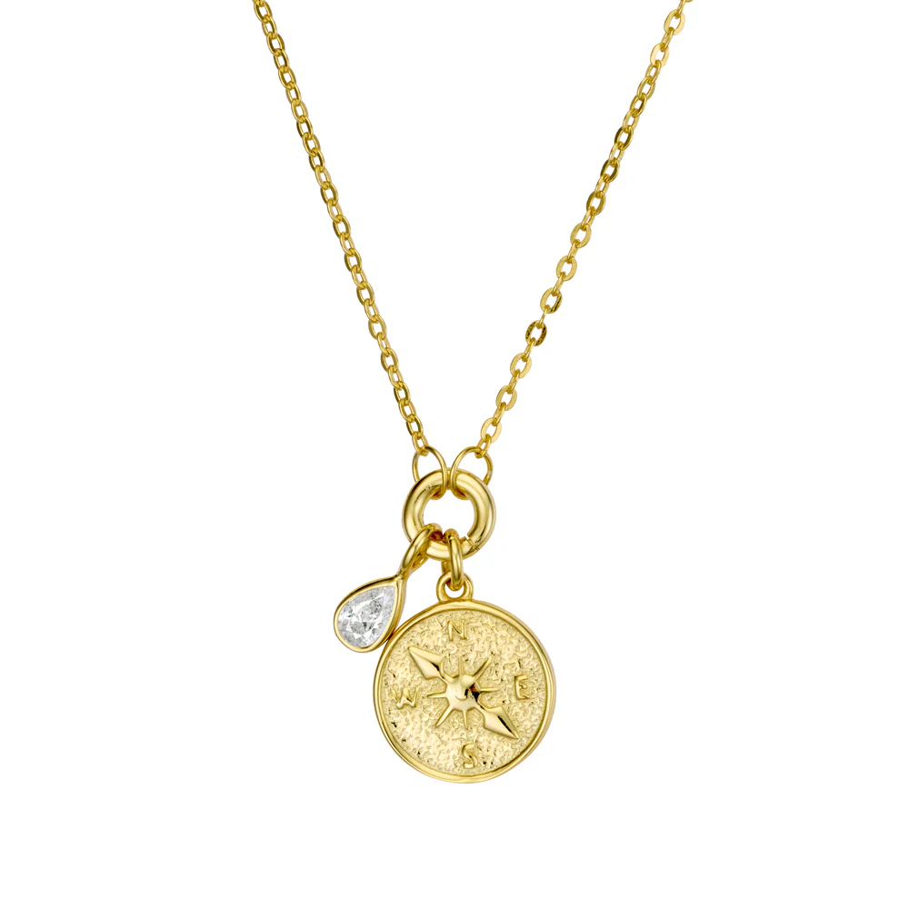 Compass Teardrop Necklace Gold
