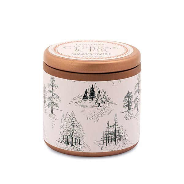 Cypress + Fir Tin Candle - White
