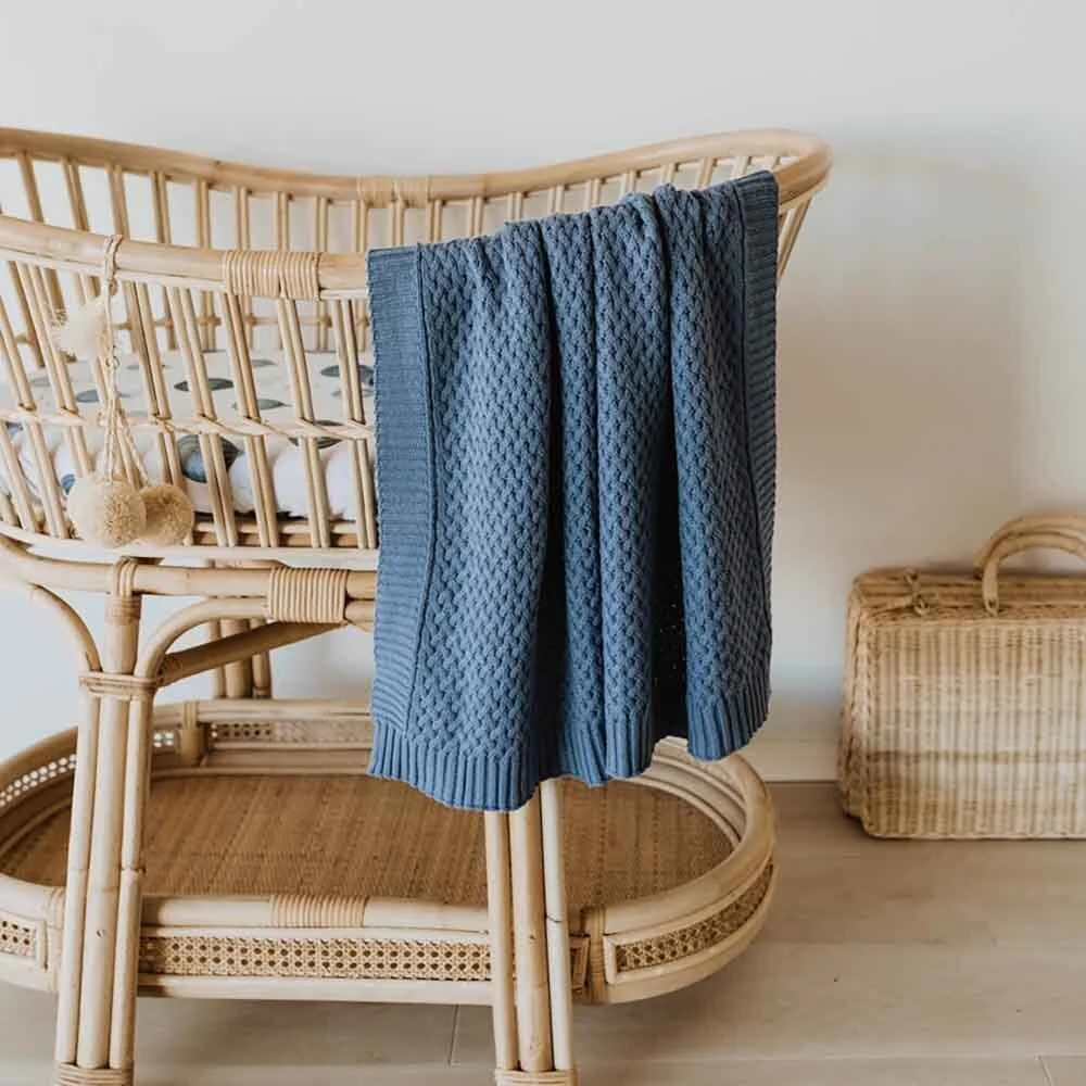 Diamond Knit Organic Baby Blanket - River - Image 2