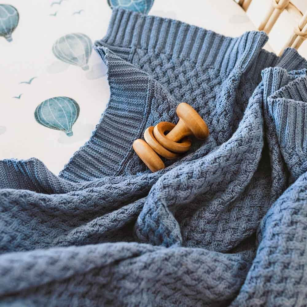 Diamond Knit Organic Baby Blanket - River - Image 3