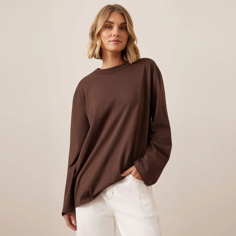 Finn Oversized Long Sleeve Tee - Chocolate