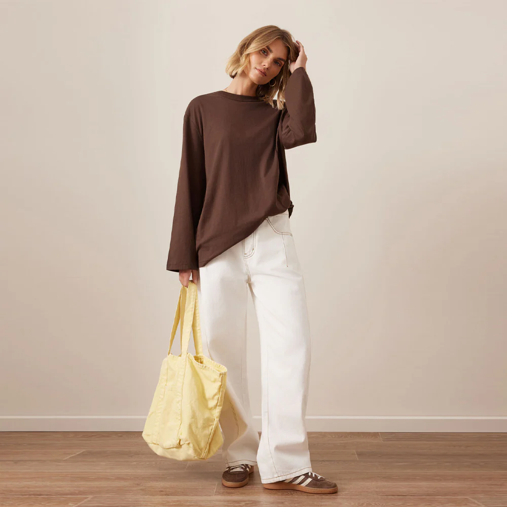 Finn Oversized Long Sleeve Tee - Chocolate - Image 2