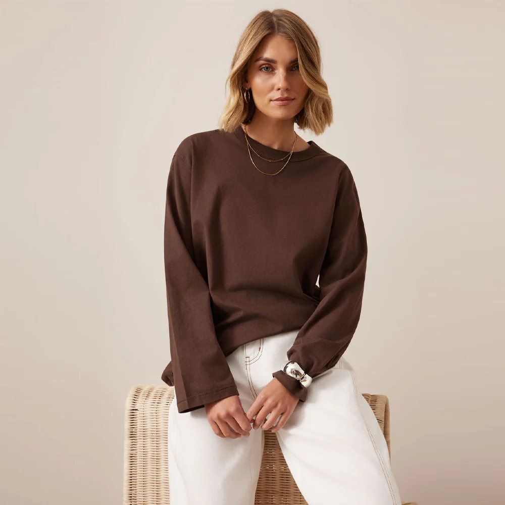 Finn Oversized Long Sleeve Tee - Chocolate - Image 3
