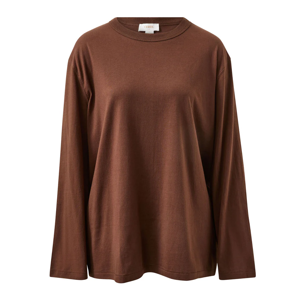 Finn Oversized Long Sleeve Tee - Chocolate - Image 5