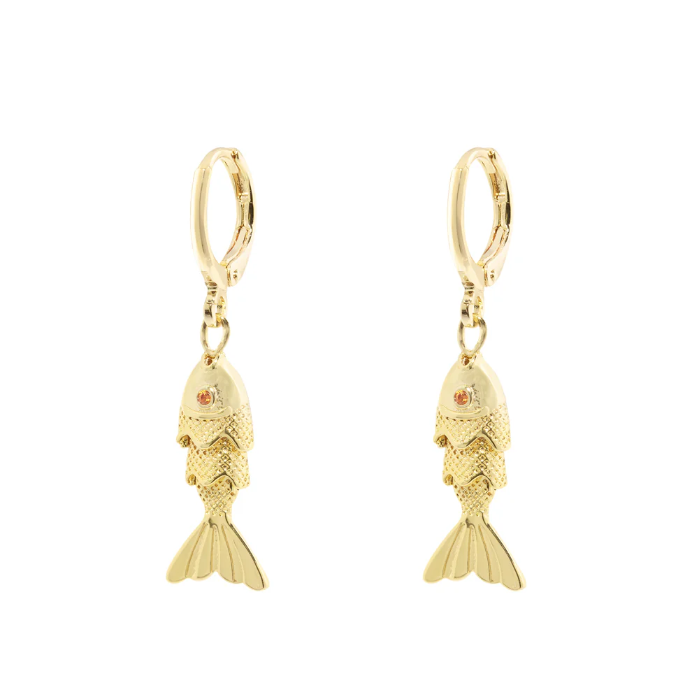 Fish Red Eye Earring / Gold