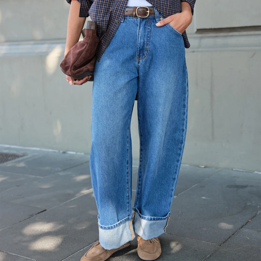 Frannie Cuffed Barrel Jean - Fresh Indigo