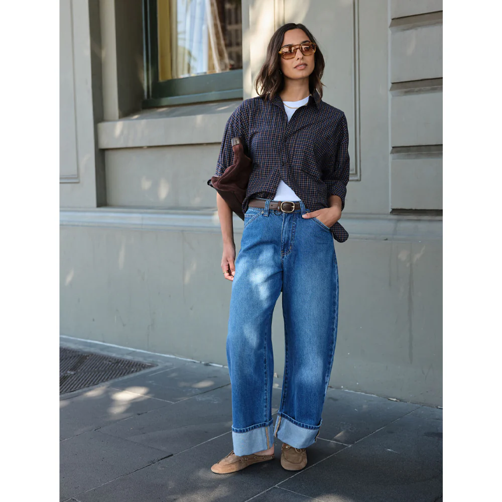 Frannie Cuffed Barrel Jean - Fresh Indigo - Image 2