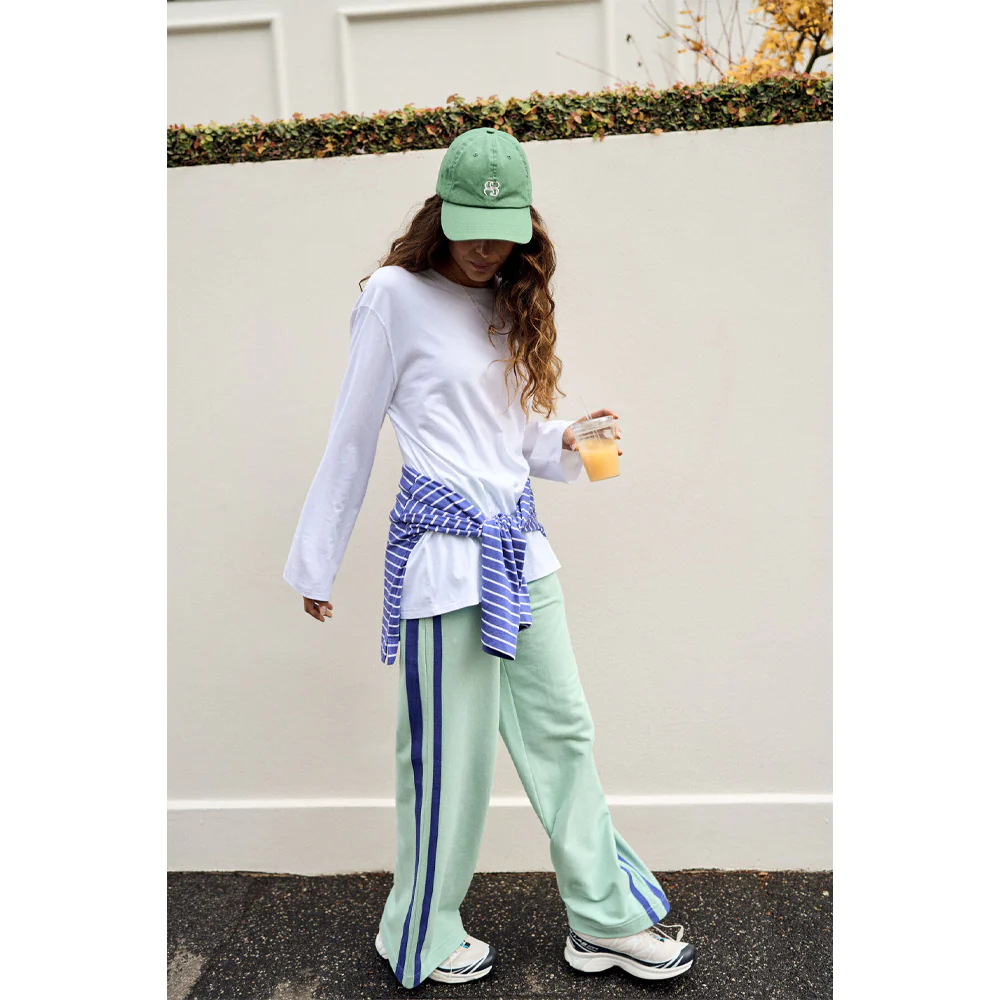 Gigi Wide Leg Terry Trackpant - Seafoam Polo Blue Side Stripe - Image 2