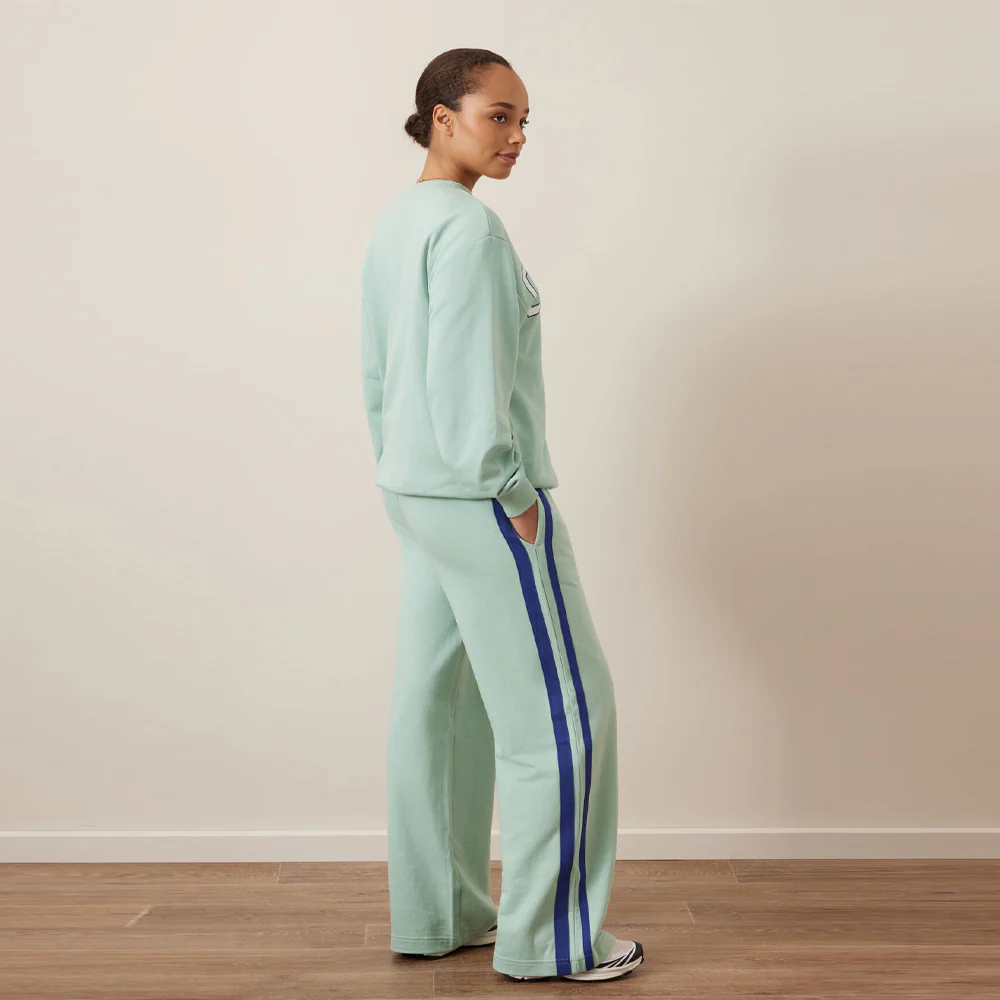 Gigi Wide Leg Terry Trackpant - Seafoam Polo Blue Side Stripe - Image 3