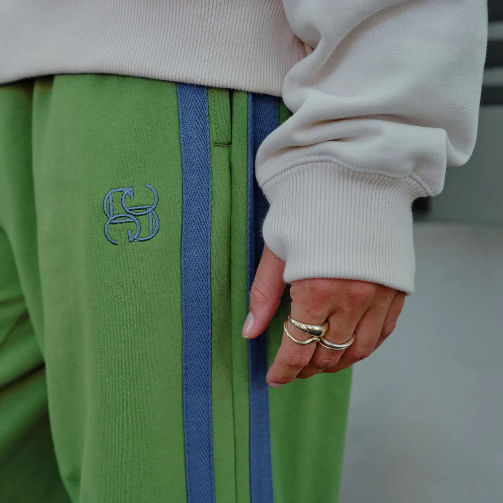 Gigi Wide Leg Trackpant - Pistachio Washed Navy Side Stripe - Image 3