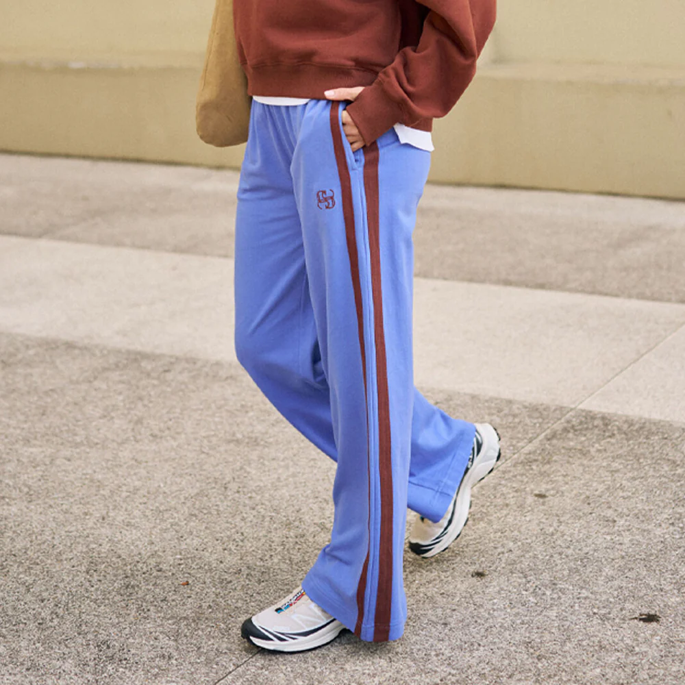 Gigi Wide Leg Trackpant - Vintage Blue Mixed Side Stripe
