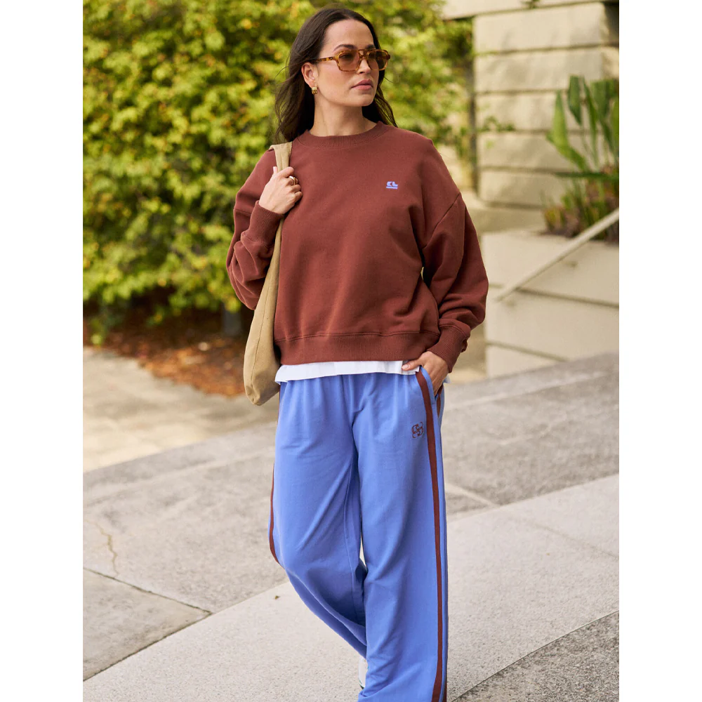 Gigi Wide Leg Trackpant - Vintage Blue Mixed Side Stripe - Image 2