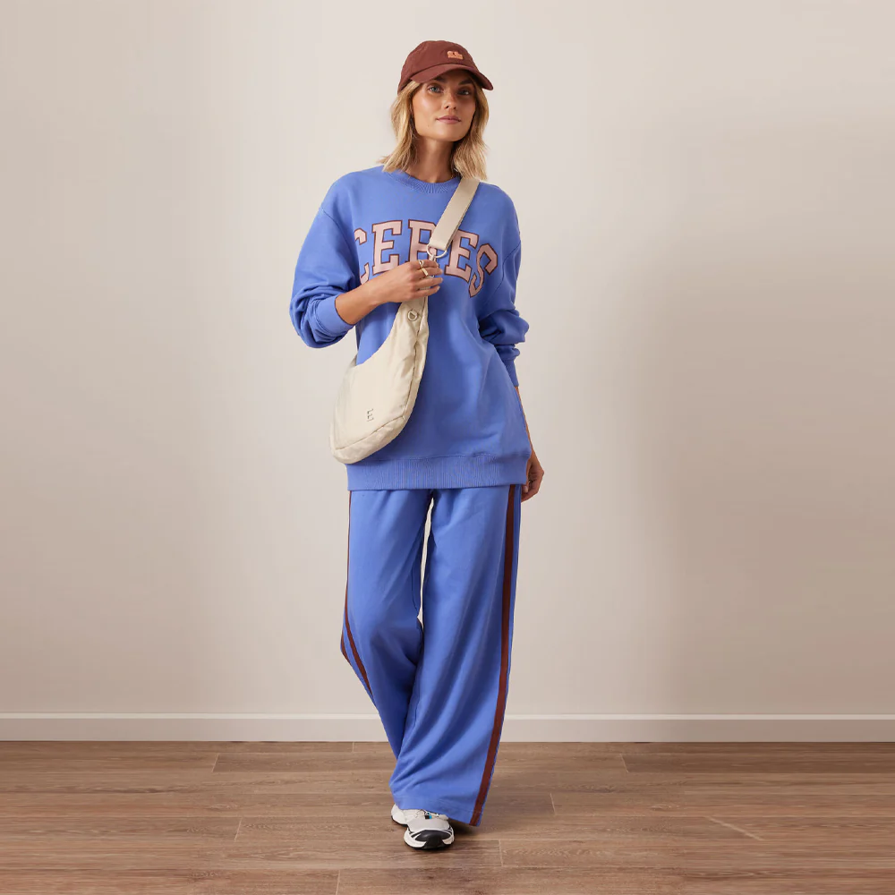 Gigi Wide Leg Trackpant - Vintage Blue Mixed Side Stripe - Image 4