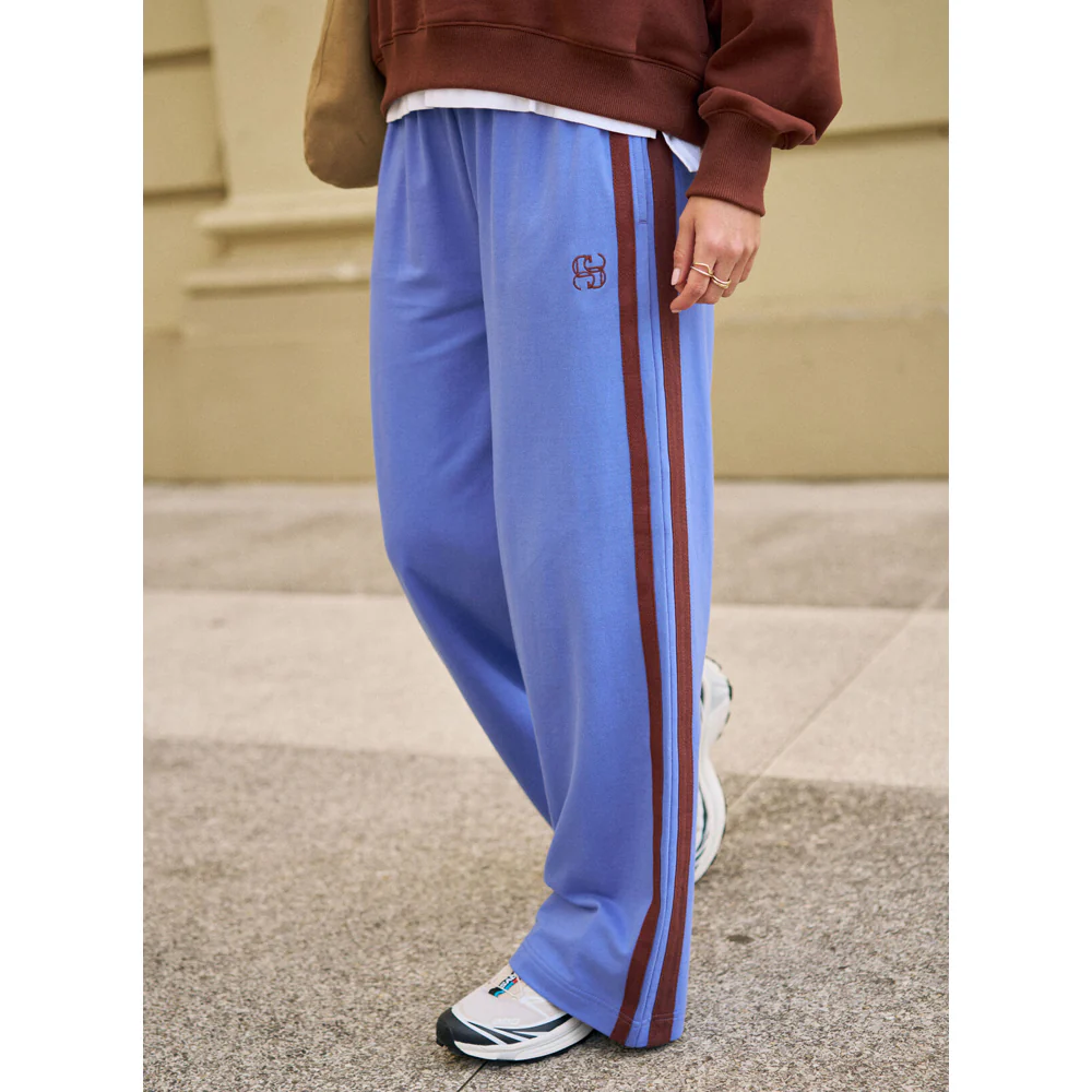 Gigi Wide Leg Trackpant - Vintage Blue Mixed Side Stripe - Image 5