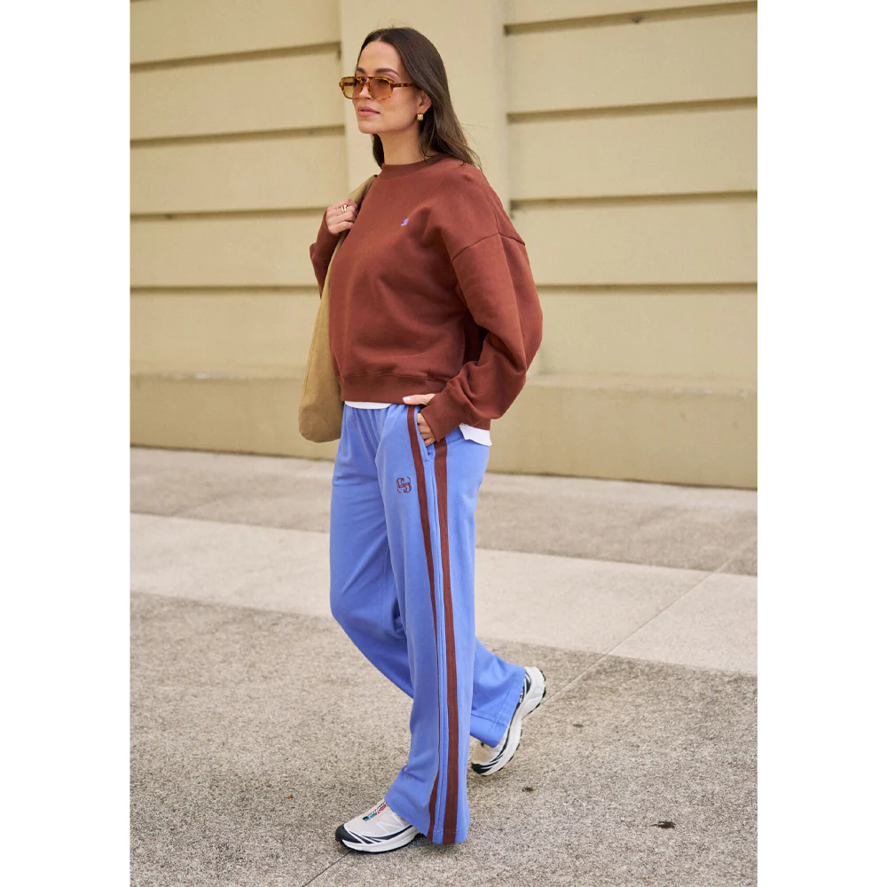 Gigi Wide Leg Trackpant - Vintage Blue Mixed Side Stripe - Image 6