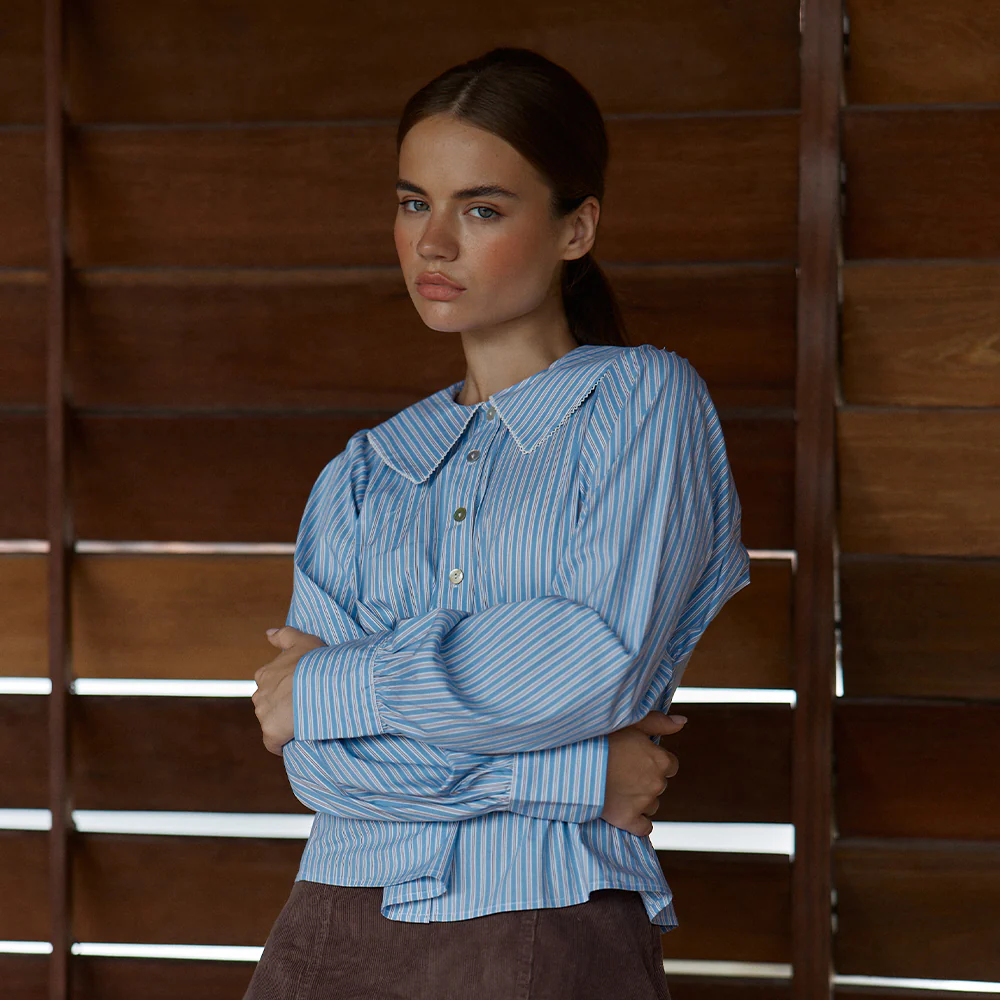 Gypsy Large Collared Shirt - Blue Choc Stripe - Image 4