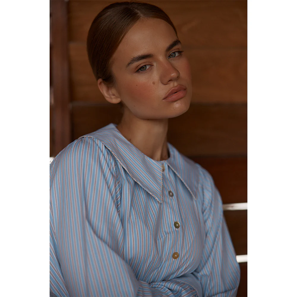 Gypsy Large Collared Shirt - Blue Choc Stripe - Image 6