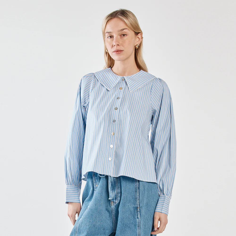 Gypsy Large Collared Shirt - Blue Choc Stripe - Image 7