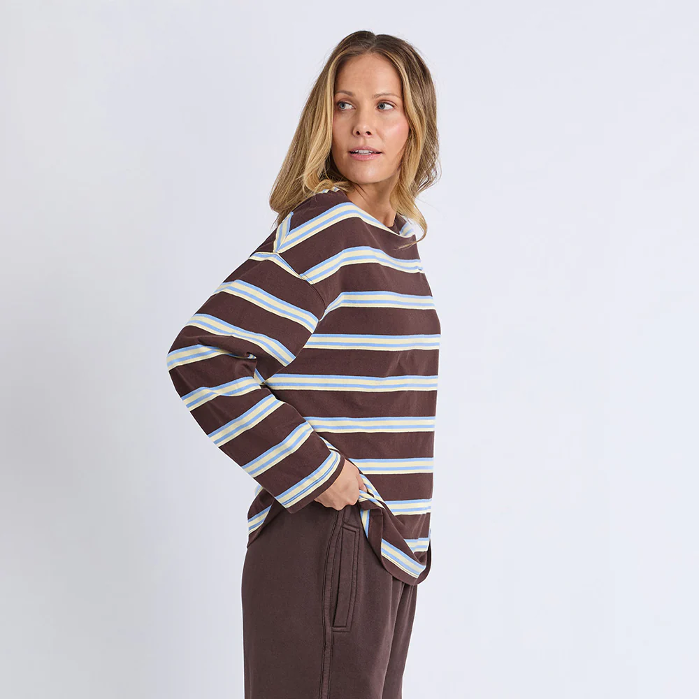 Harper Stripe Long Sleeve Tee - Coffee Multi - Image 2