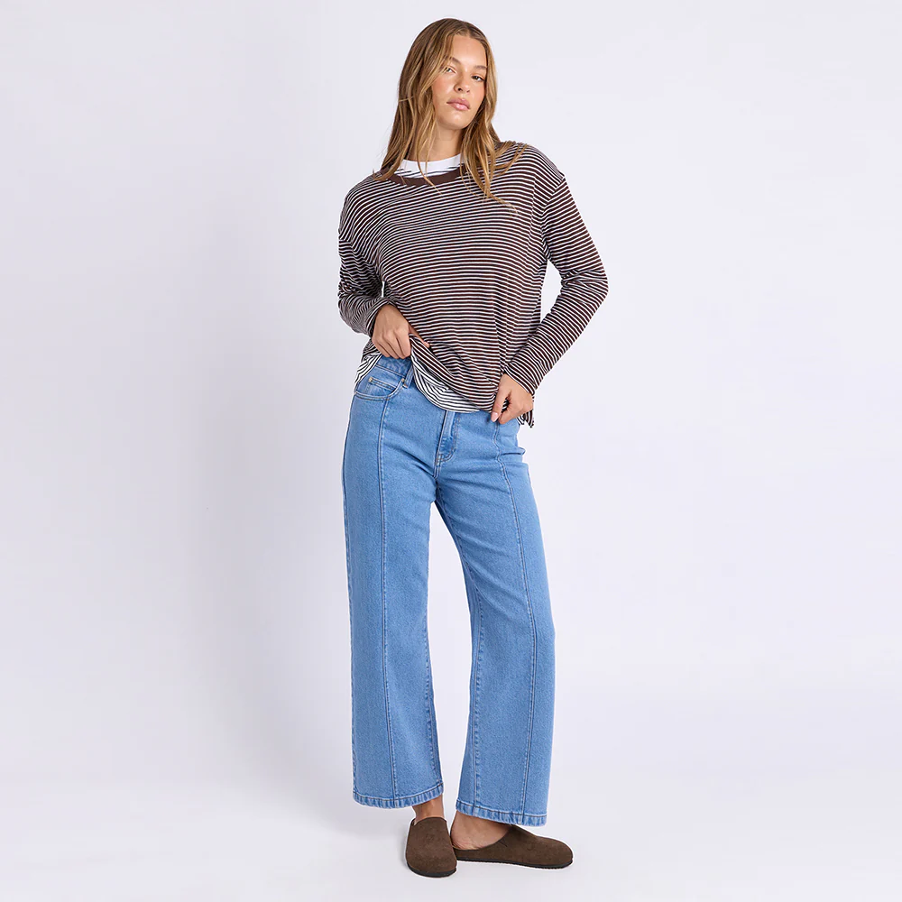 Hutch Long Sleeve Tee - Coffee + White Stripe - Image 3