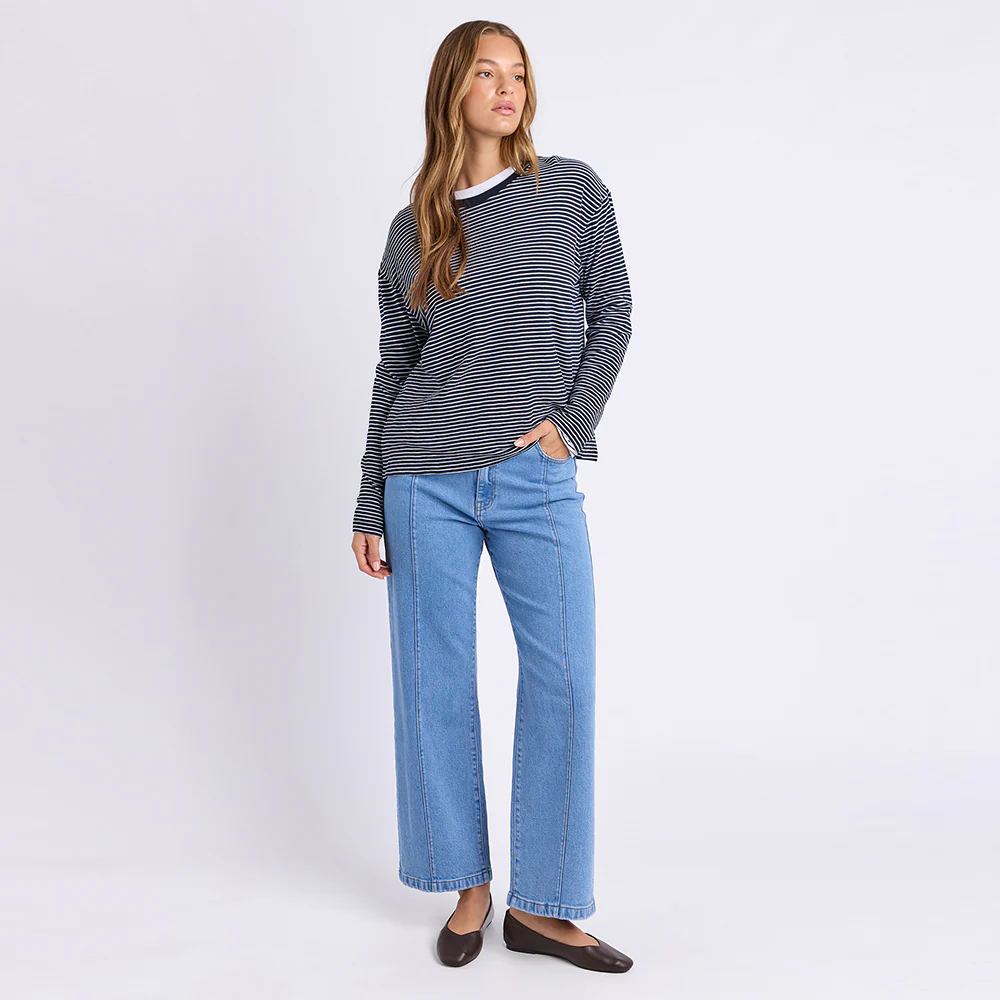 Hutch Long Sleeve Tee - Navy + White Stripe - Image 3