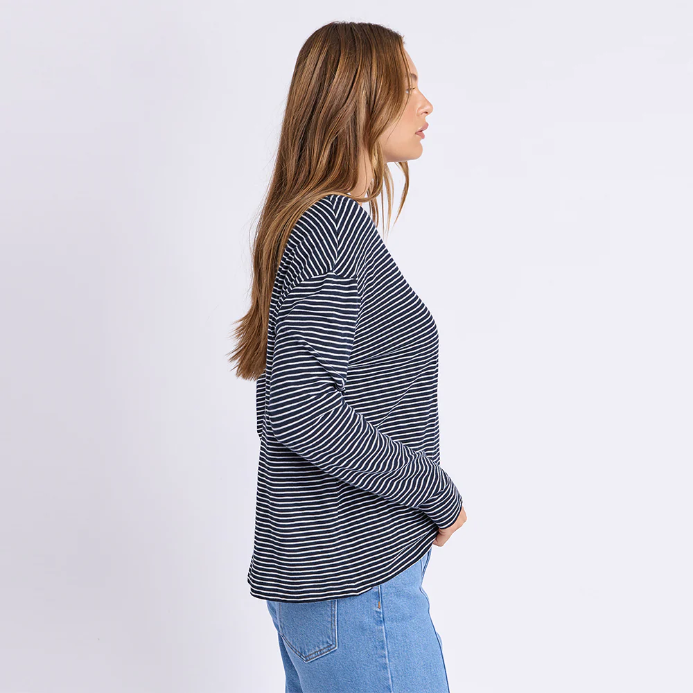 Hutch Long Sleeve Tee - Navy + White Stripe - Image 4