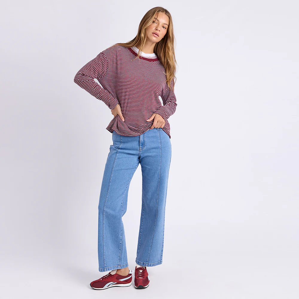 Hutch Long Sleeve Tee - Wine + White Stripe - Image 3